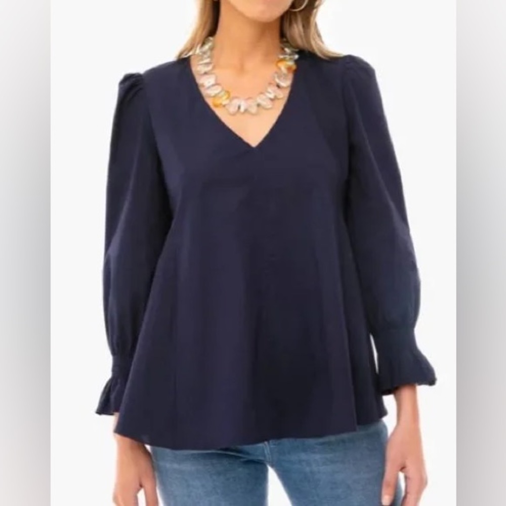 Pomander Place Tuckernuck Easton Blouse Navy Blue ~ M ~